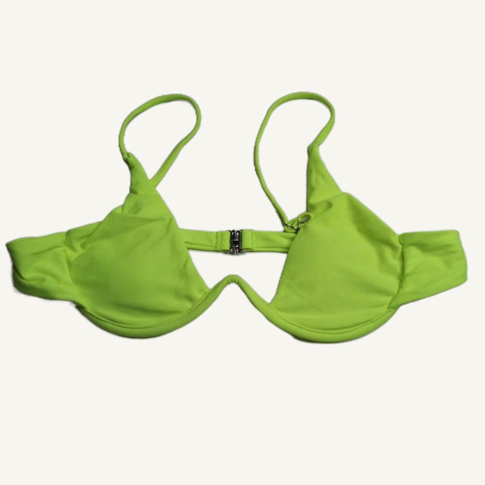 Neon Yellow Underwire Bikini Top - Size L - Adjustable Straps, Cut-Out Detail